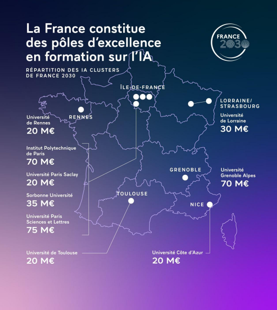 Carte des instituts labellisés Cluster IA